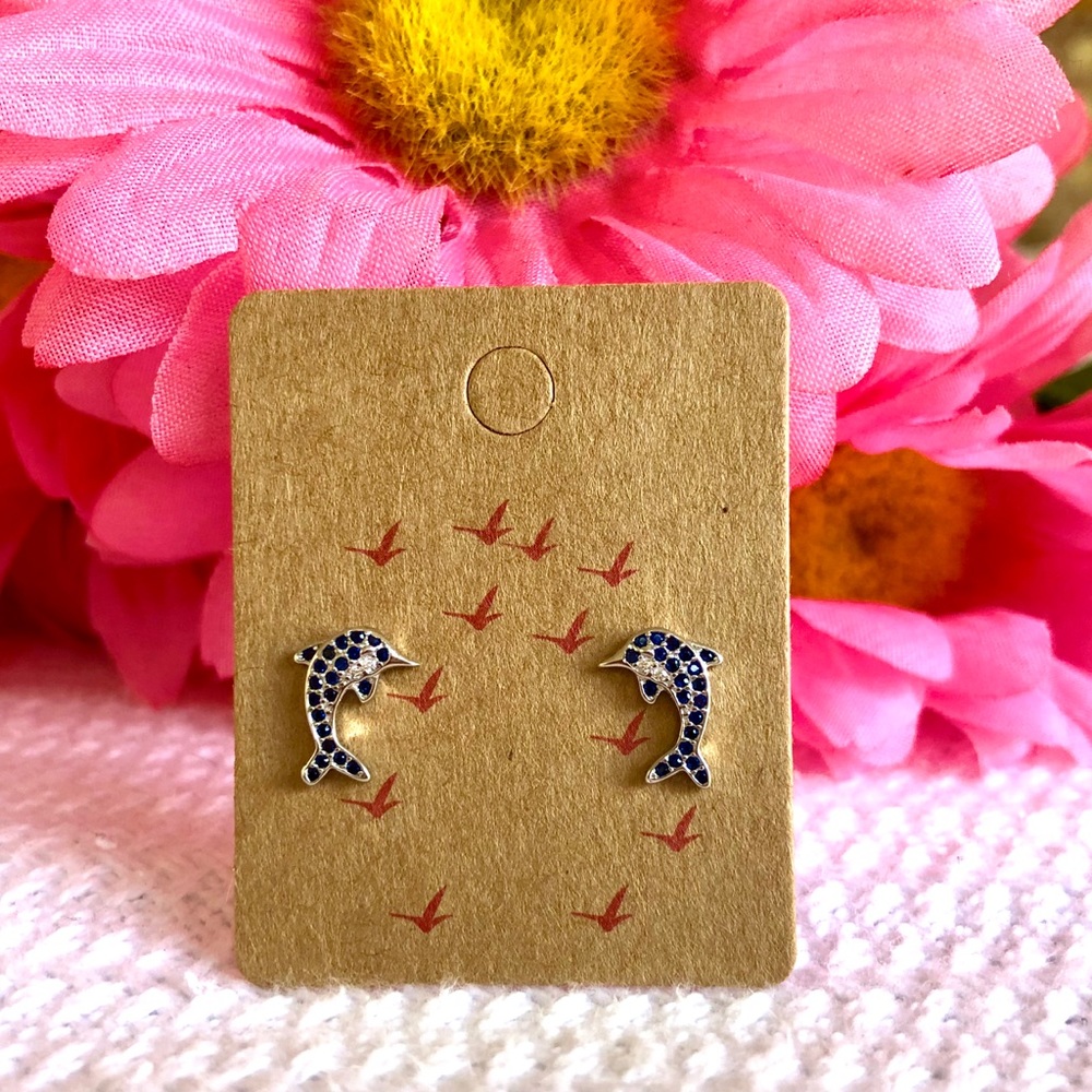 Crystal Dolphin 925 Silver Stud earrings